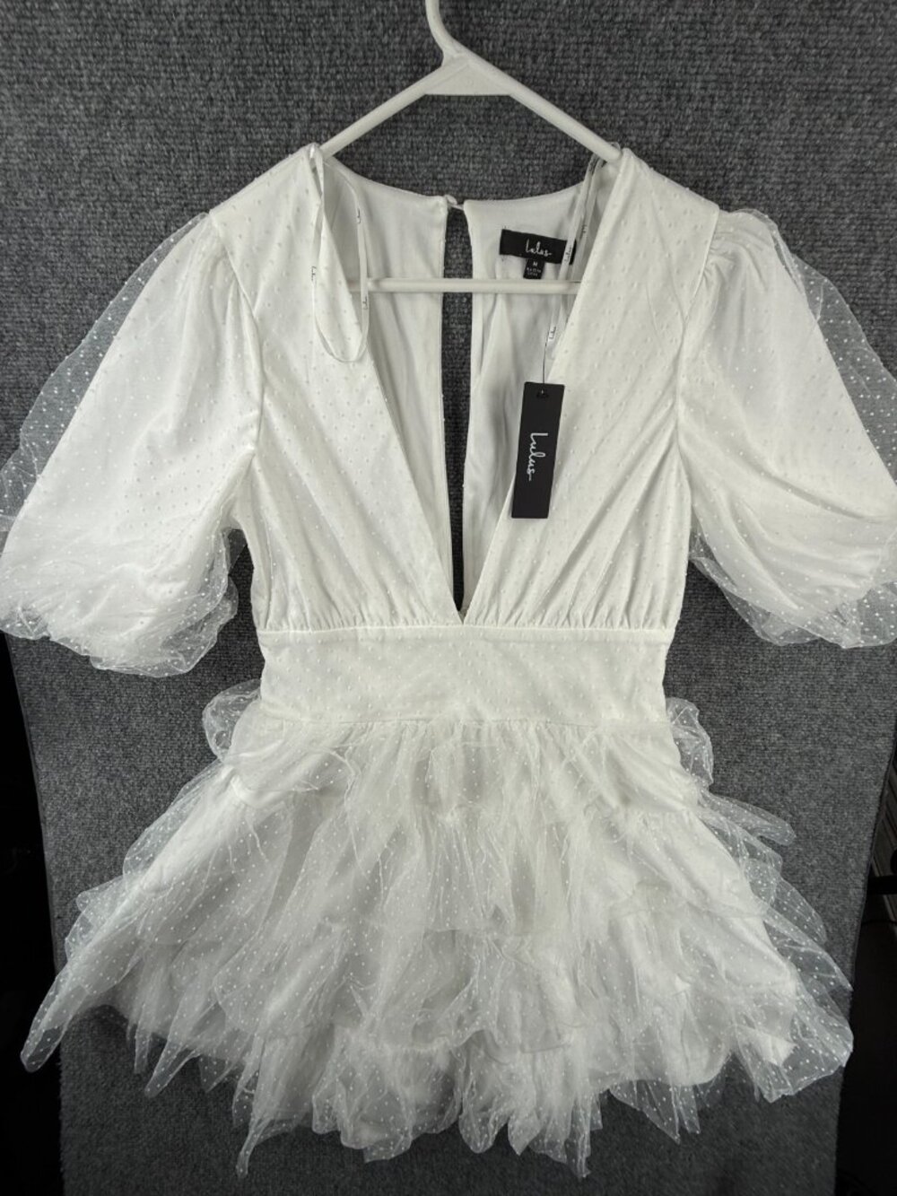 NWT Lulus Fairycore White Lace Ruffle Short Sleeve Dress Medium Short